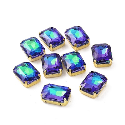 Rectangle Octagon Shape Sew on Glass Rhinestone DIY-E062-01G-05-1