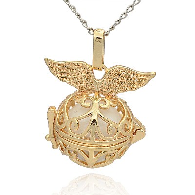 Golden Tone Brass Hollow Round Cage Pendants KK-J237-07G-1