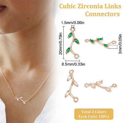 20Pcs 2 Colors Brass Micro Pave Cubic Zirconia Connector Charms KK-BBC0002-97-1