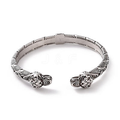 304 Stainless Steel Dragon Open Cuff Bangle for Men Women BJEW-M230-04AS-1