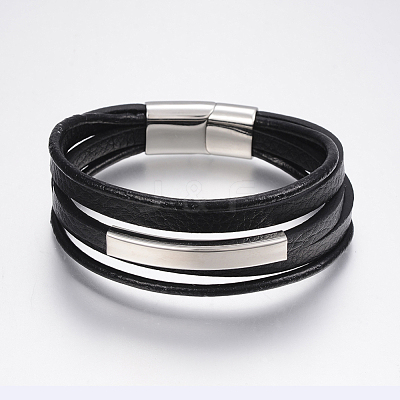 Men's Braided Leather Cord Multi-strand Bracelets BJEW-P198-06-1