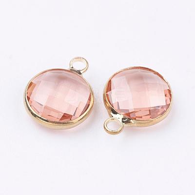 Golden Tone Brass Glass Flat Round Charms GLAA-M003-A-16G-1