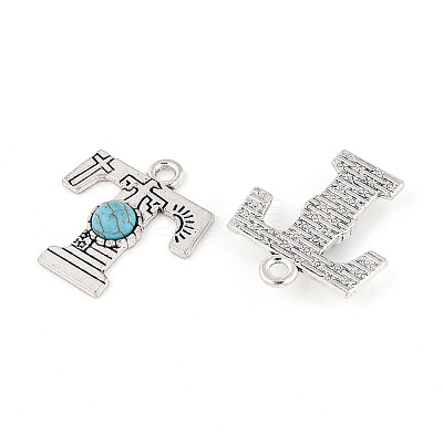 Synthetic Turquoise & Alloy Pendants PALLOY-H146-01AS-T-1