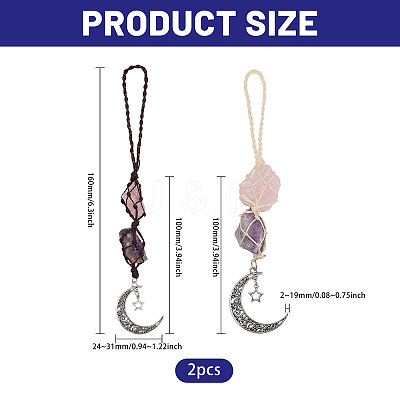 2Pcs 2 Styles Nuggets Natural Amethyst & Rose Quartz Hanging Suncatchers AJEW-GL0003-32-1