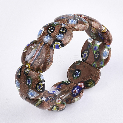 Handmade Synthetic Goldstone & Millefiori Lampwork Stretch Bracelets BJEW-S039-07-1