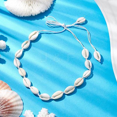 Bohemia Natural Cowrie Shell Beaded Necklaces NJEW-JN04784-03-1