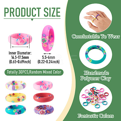30Pcs Handmade Polymer Clay Finger Rings RJEW-TA0001-11A-1