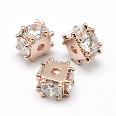 Brass Micro Pave Grade AAA Cubic Zirconia Beads KK-P126-02RG-NR-1