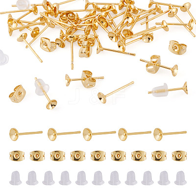 50Pcs Brass Earring Settings KK-TA0008-38C-1