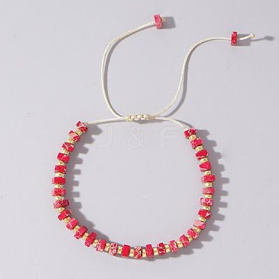 Adjustable Retro Boho Vintage Square Dyed Natural Imperial Jasper Braided Bead Bracelets for Women Men RP7679-6-1