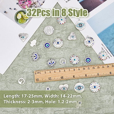 32Pcs 8 Style Evil Eye Alloy Enamel Pendants PALLOY-DC0001-24-1