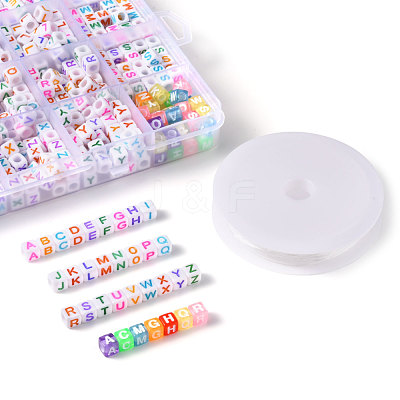 DIY 26 Letter Acrylic Beads Stretch Bracelets Kits for Children's Day DIY-LS0001-04-1
