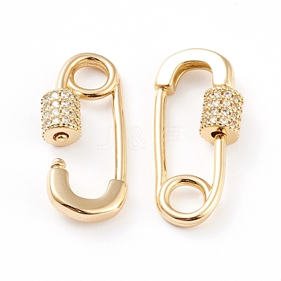 Brass Micro Pave Clear Cubic Zirconia Screw Carabiner Lock Charms ZIRC-L093-51G-1