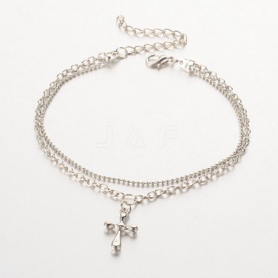 Cross CCB Plastic Charm Multi-strand Anklets AJEW-AN00092-03-1