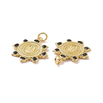 Sun Brass Micro Pave Black Cubic Zirconia Pendants KK-G435-32G-1