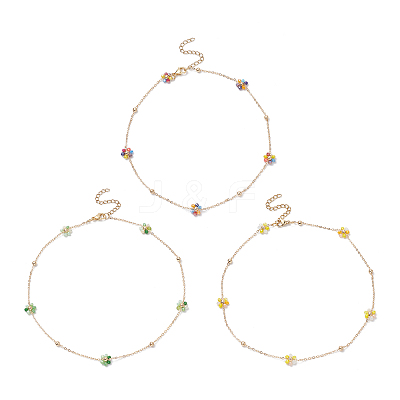 Glass Beaded Flower Link Chain Necklace NJEW-JN04317-1