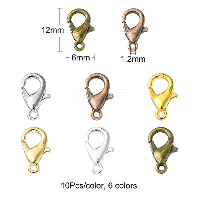 60Pcs 6 Colors Zinc Alloy Lobster Claw Clasps PALLOY-YW0001-81-1