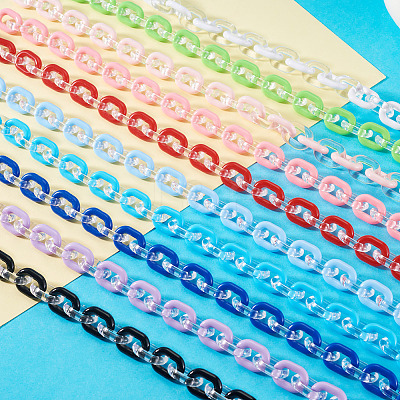 10Pcs 10 Colors Acrylic Oval Link Chain HJEW-TAC0177-1