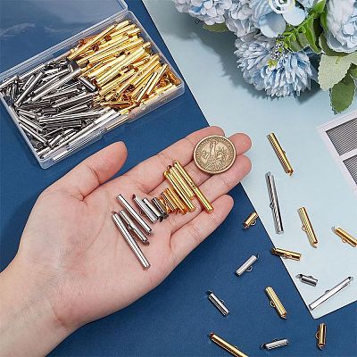 140Pcs 14 Styles Brass Slide On End Clasp Tubes KK-PH0009-90-1
