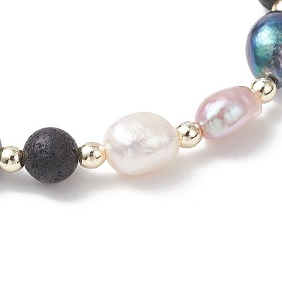 Natural Cultured Freshwater Pearl & Lava Rock Beads Stretch Bracelets for Women BJEW-JB12867-1