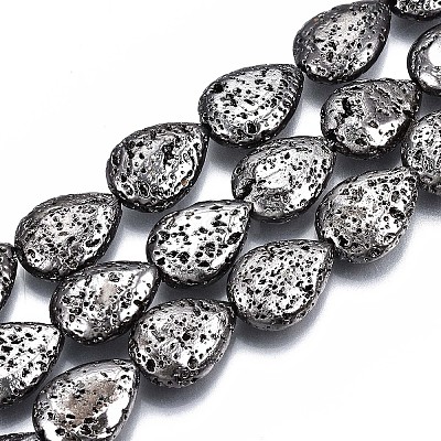 Electroplated Natural Lava Rock Bead Strands G-T131-87-1