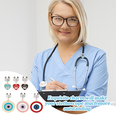 12Pcs Alloy Enamel Stethoscope Pendant Decorations HJEW-OC00147-1