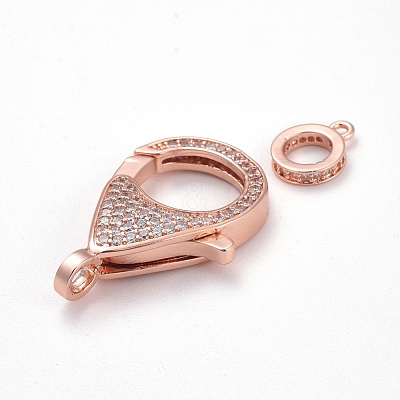 Brass Micro Pave Cubic Zirconia Lobster Claw Clasps ZIRC-K081-95RG-02-1