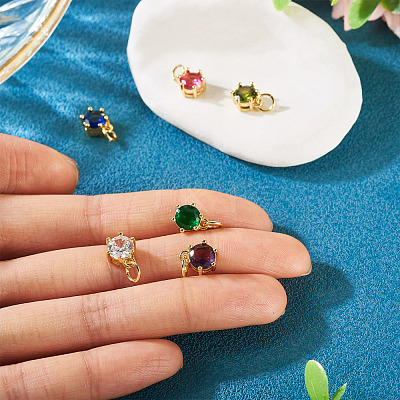 6Pcs 6 Colors Brass Pave Cubic Zirconia Pendants KK-TA0002-15-1