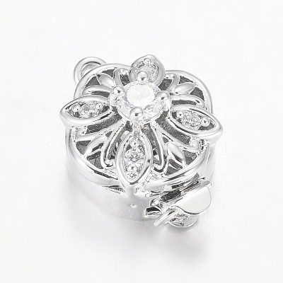 Hollow Flower Rack Plating Brass Micro Pave Cubic Zirconia Box Clasps KK-L141-14P-NR-1