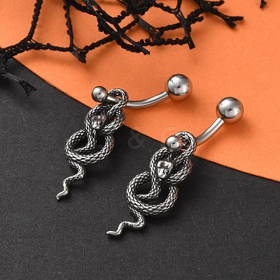 Snake 316 Surgical Stainless Steel Dangle Belly Button Rings EJEW-G416-18B-AS-1