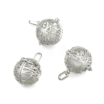 Rack Plating Brass Hollow Round Cage Pendants KK-M181-02P-NF-1