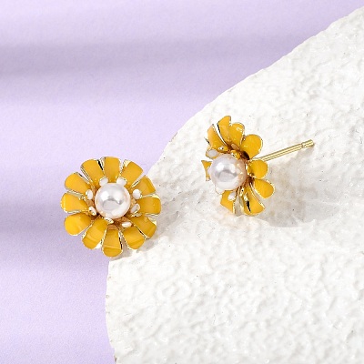 Brass Enamel Stud Earrings KK-CBA8324-27G-02-1