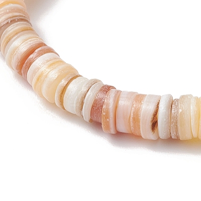 Natural Freshwater Shell Disc Beads Stretch Bracelets for Men Women BJEW-JB11747-1