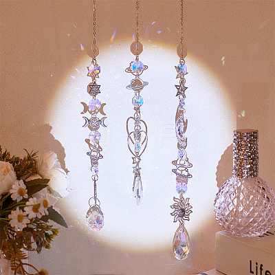 3Pcs 3 Styles Glass & Alloy Hanging Suncatchers AJEW-NB0008-75-1