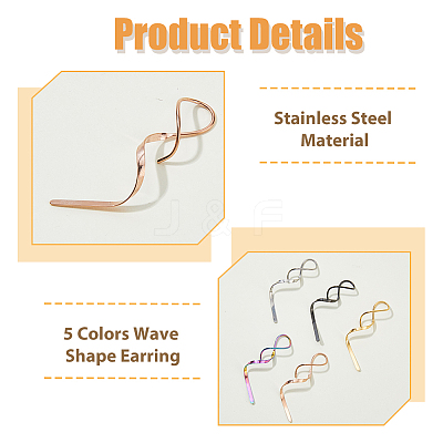 5 Pairs 5 Colors Wave Shape 304 Stainless Steel Dangle Earrings EJEW-HS0001-33-1