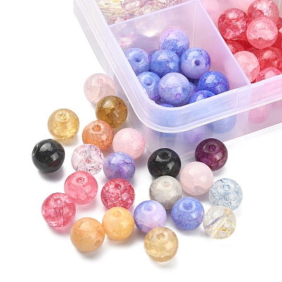 220Pcs 10 Colors Transparent Crackle Glass Beads Strands GLAA-YW0001-49-1