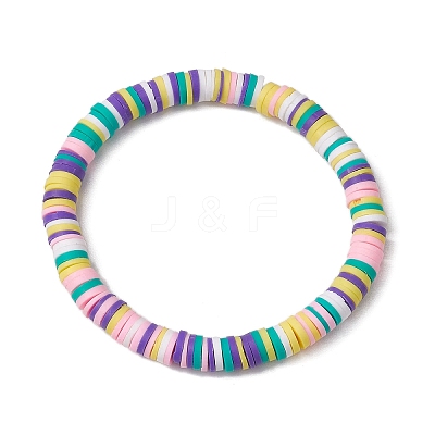 3Pcs 3 Colors Polymer Clay Disc Beaded Stretch Bracelet Sets BJEW-JB10439-01-1