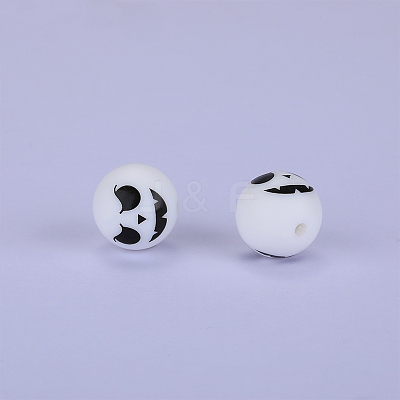 Printed Round with Ghost Pattern Silicone Focal Beads SI-JX0056A-126-1