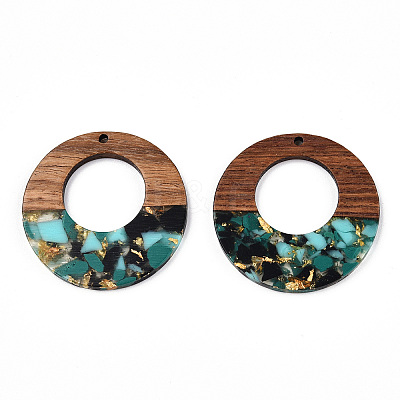 Transparent Resin & Walnut Wood Pendants RESI-TAC0017-74-A02-1