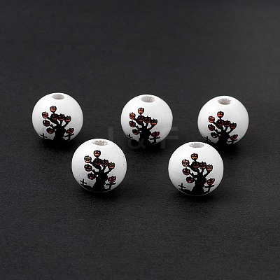 Halloween Printed Natural Wood European Beads WOOD-C014-01C-1