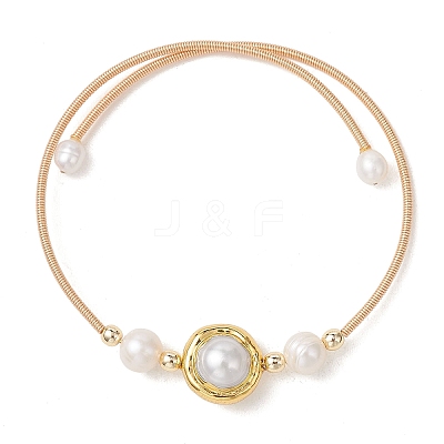 Natural Cultured Freshwater Pearl & Non-magnetic Synthetic Hematite Beaded Cuff Bangles for Women BJEW-JB14020-1