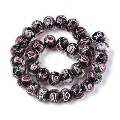 Handmade Lampwork Inner Flower Rondelle Beads Strands LAMP-T022-24A-1