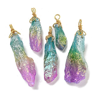 Electroplated Raw Rough Natural Quartz Crystal Big Pendants G-A229-02G-01-1