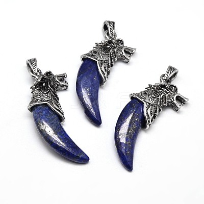 Antique Silver Zinc Alloy Dyed Natural Lapis Lazuli Big Pendants G-F228-63D-FF-1
