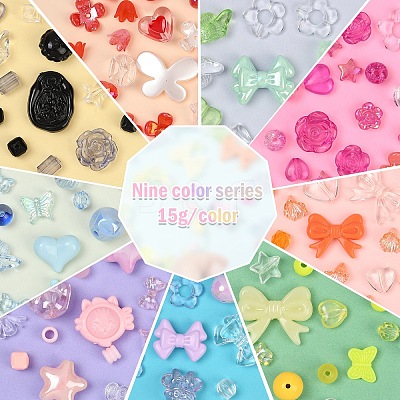 DIY Heart & Flower & Round Acrylic Beads & Alloy Keychain Making Kits DIY-YW0010-88-1