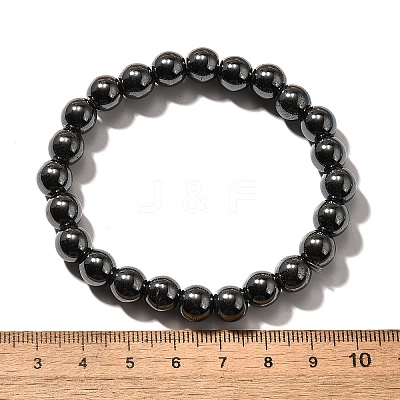 Synthetic Hematite Round Beaded Stretch Bracelet BJEW-F203-10-1