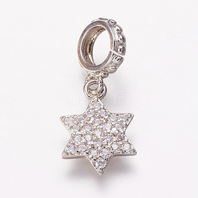 Brass Cubic Zirconia European Dangle Charms KK-P134-04P-1