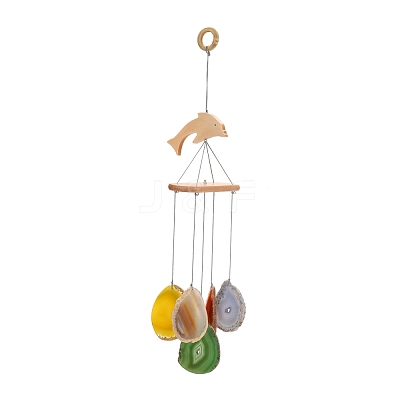 Wood & Natural Dye Agate Wind Chime Pendants HJEW-H054-05-1