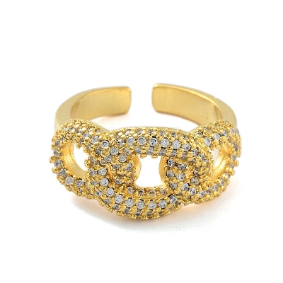 Oval Curb Chain Clear Cubic Zirconia Open Cuff Ring RJEW-L120-008G-1