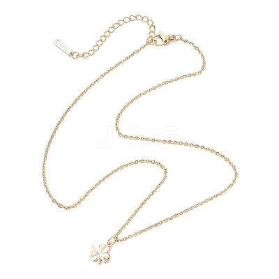 Clover Brass Pendant 304 Stainless Steel Cable Chain Necklaces for Women NJEW-JN05601-01-1